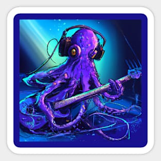 Purple Octopus Playing Heavy Metal in the Ocean Sticker